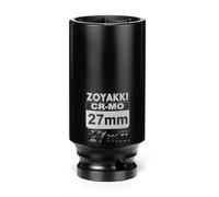 ZOYAKKI 1/2" Drive 27mm Deep 6 Pt CR-MO Metric Impact Socket for Axle Nuts