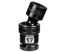 ZOYAKKI 17mm Swivel Socket 1/2" Drive Shallow 6 Pt CR-MO Swivel Impact Socket for Nut Removal