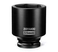 ZOYAKKI 3/4" Square Drive Deep Impact Socket,55mm Metric 6 Point Socket,CR-MO Axle Nut Impact Grade Sleeve for Easy Removal(55MM)