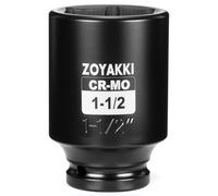 ZOYAKKI 6-Point 1/2-Inch Drive Deep Impact Socket- 1-1/2" (SAE), CR-MO, 1/2-inch Drive 6 Point Axle Nut Socket for Easy Removal of Axle Shaft Nuts (1-1/2")