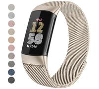 Zoye Metal Strap Compatible with Fitbit Charge 6 Strap for Women Men, Adjustable Stainless Steel Mesh Loop Replacement band with Magnetic clasp for Fitbit Charge 6 (Champagne)