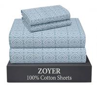 ZOYER 100% Cotton Percale Sheets Queen - Cooling Breathable Bed Sheets for Hot Sleepers, Crisp Hotel Style Bedding, Deep Pocket 16”, Lightweight Soft Durable 4 Pcs Sheet Set, Teal Geo