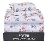 ZOYER 100% Cotton Sheets - California King Percale Bedding, Cooling & Breathable, Durable with a Crisp, Soft & Comfortable Feel, 14" Deep Pocket, 4-Piece Set, Flora Rhapsody