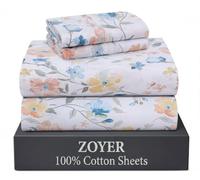 ZOYER 100% Cotton Sheets - King Size Percale Bedding, Cooling & Breathable, Durable with a Crisp, Soft & Comfortable Feel, 16" Deep Pocket, 4-Piece Set, Summer Spring