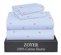 ZOYER 100% Cotton Sheets - King Size Percale Bedding, Cooling & Breathable, Durable with a Crisp, Soft & Comfortable Feel, 16" Deep Pocket, 4-Piece Set, Crab Stripe