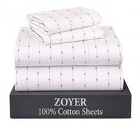 ZOYER 100% Cotton Sheets - Queen Size Percale Bedding, Cooling & Breathable, Durable with a Crisp, Soft & Comfortable Feel, 16" Deep Pocket, 4-Piece Set, Doted Bud
