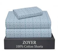 ZOYER 100% Cotton Sheets - Twin Size Percale Bedding, Cooling & Breathable, Durable with a Crisp, Soft & Comfortable Feel, 16" Deep Pocket, 3-Piece Set, Teal Geo