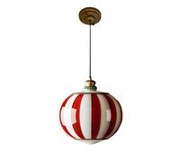 ZOYI Circus Style Chandelier Vintage Striped Design Glass Lampshade Lighting Fixtures 16W 3 Colors Dimmable Globe LED Pendant Light for Dining Room Kitchen Island, 13.8 (Red + White)