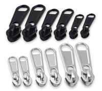 Zoyiancy 12 Pcs Zipper Repair Kit, Metal #3#5#8 Slider Puller Replacement, 3 Sizes Instant Zippers Rescue Fix for Zipper Luggage Jeans Coats Jackets, No Tools Needed (Black, Silver)