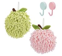 Zoyiancy 2Pcs Fuzzy Ball Hand Towel, Cute Quick-dry Ball Towels with Hanging Loops, Soft Absorbent Fruit Chenille Fluffy Ball Towel Sets for Bathroom, Kitchen (Green and Pink)