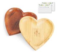 Zoyiancy 2pcs Heart Wood Bowl, Heart Shaped Decorative Bowl with 48 Cards for Pray Storage, Handmade Wooden Decorative Bowls for Key Jewelry Ring Home (23cm X 22cm X 2.3cm)
