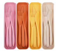 Zoyiancy 4 Sets Travel Reusable Cutlery Set with Case, Portable Fork Knife Spoon Set, Plastic Utensils Set for Picnic School Office Lunch Camping (Pink, Orange, Light Yellow, Light Beige)