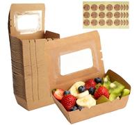 Zoyiancy 50 Pack Kraft Food Takeaway Boxes with Stickers, 500ml Disposable Snack Boxes Cardboard Deli Containers, Food Containers for Salads Meals Sandwich Fruits