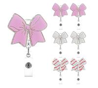 Zoyiancy 6pcs Bow Badge Reel, Acrylic Retractable ID Badge Holders, Cute Name Tag Holder Clip Accessories for Nurse Medical Worker Nursing Student Teacher