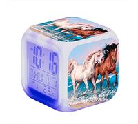 ZOYIEP Horse Alarm Clock Digital Children's Alarm Clock Bedside Clock LED Night Clock with Date Temperature Display Alarm Clock for Boys and Girls Gift (# 2)