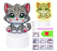 Zoyomax Diamond Painting Night Light, Gifts for Adults, Creative Lamp 3D Diamond Painting Grey Cat Birthday Christmas Gift