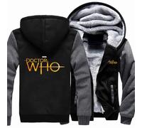 ZOYTPRZ Men's Hoodies for Doctor Who Casual Hooded Sweatshirts Zip Up Fleece Thermal Jackets Tops Autumn Winter Hooded Drawstring Thick Coats with Pockets Soft Comfy Pullover,Black gray-M