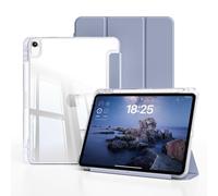 ZOYU Case for iPad Air 11 Inch M3 2025 7th/6th Generation M2 2024, Air 5th/4th Gen 10.9 Inch 2022/2020 with Pencil Holder, Trifold Stand Cover Clear Transparent Back, Auto Wake/Sleep, Blue Grey