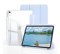 ZOYU Case for iPad Air 11 Inch M3 2025 7th/6th Generation M2 2024, Air 5th/4th Gen 10.9 Inch 2022/2020 with Pencil Holder, Trifold Stand Cover Clear Transparent Back, Auto Wake/Sleep, Blue