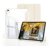 ZOYU Case for iPad Air 11 Inch M3 2025 7th/6th Generation M2 2024, Air 5th/4th Gen 10.9 Inch 2022/2020 with Pencil Holder, Trifold Stand Cover Clear Transparent Back, Auto Wake/Sleep, Cream White