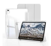 ZOYU Case for iPad Air 11 Inch M3 2025 7th/6th Generation M2 2024, Air 5th/4th Gen 10.9 Inch 2022/2020 with Pencil Holder, Trifold Stand Cover Clear Transparent Back, Auto Wake/Sleep, Light Grey