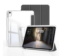 ZOYU Case for iPad Air 11 Inch M3 2025 7th/6th Generation M2 2024, Air 5th/4th Gen 10.9 Inch 2022/2020 with Pencil Holder, Trifold Stand Cover Clear Transparent Back, Auto Wake/Sleep, Black