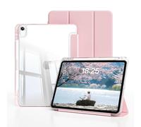 ZOYU Case for iPad Air 11 Inch M3 2025 7th/6th Generation M2 2024, Air 5th/4th Gen 10.9 Inch 2022/2020 with Pencil Holder, Trifold Stand Cover Clear Transparent Back, Auto Wake/Sleep, Light Pink