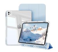 ZOYU Hybrid Case for iPad Pro 11 Inch M4 2024 (5th Generation) with Pencil Holder, Detachable Sliding Cover with Clear Hard Back Shell Auto Wake/Sleep Support Pencil Pro Wireless Charging, Sky Blue