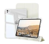 ZOYU Hybrid Case for iPad Pro 11 Inch M4 2024 (5th Generation) with Pencil Holder, Detachable Sliding Cover with Clear Hard Back Shell Auto Wake/Sleep Support Pencil Pro Wireless Charging, Beige
