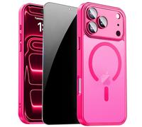 ZOZDOKG for iPhone 17 Pro Max Case with Privacy Screen Protector and Camera Protection Compatible with MagSafe Magnetic Matte Shockproof Phone Cover for iPhone 17 Pro Max Women/Girls, Hot Pink