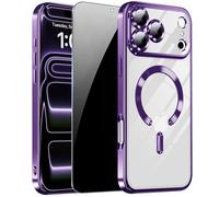 ZOZDOKG Magnetic for iPhone 17 Pro Case with Privacy Screen Protector & Full Camera Cover [Fit for MagSafe] [Non-Yellowing] Metal Glossy Soft Shockproof Clear Case for 17 Pro Girl Women,Deep Purple