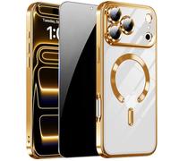 ZOZDOKG Magnetic for iPhone 17 Pro Max Case with Privacy Screen Protector & Full Camera Cover [Fit for MagSafe] [Non-Yellowing] Metal Glossy Soft Shockproof Clear Case for 17 ProMax Girl Women,Gold