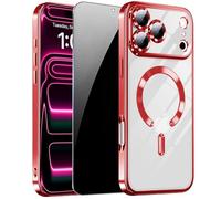 ZOZDOKG Magnetic for iPhone 17 Pro Max Case with Privacy Screen Protector & Full Camera Cover [Fit for MagSafe] [Non-Yellowing] Metal Glossy Soft Shockproof Clear Case for 17 ProMax Girl Women,Red