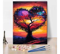 ZOZHI Adults Paint by Numbers Kits Tree of Life Paint by Numbers Love Shape Trees Paint by Numbers on Canvas Sunset Tree of Life 16x20 Inch Paitn by Numbers for Adults