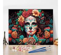 ZOZHI DIY Paint by Numbers with Brushes Drawing Day of The Dead Painting Girl Sugar Skull Makeup Painting Kits for Adults Lady Gifts 16x20 Inch