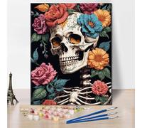 ZOZHI Eternal Beautiful Girl Paint by Numbers Kit Adults DIY Flower Skull Skeleton Girl Artwork on Canvas 16x20 Inch for Home Wall Decor