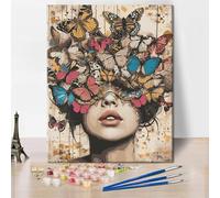 ZOZHI Mask Girl Painting Artwork Adults Paint by Numbers DIY Vintage Butterfly Painting Artwork Kits Beautiful Girls Paint by Numbers 16x20 Inch Bedroom Decor for Home Wall Art