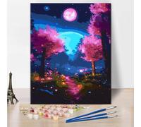 ZOZHI Moon Paint by Numbers Night Forest Paint by Numbers DIY Beautiful Moonlight Paint by Numbers for Adults Landscape Paint by Numbers Kits 16x20 Inch Canvas Painting Kits Gifts