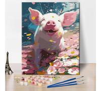 ZOZHI Paint by Numbers for Adult DIY Piglet Paint by Numbers Kits Flower Pink Pig Paint by Numbers Artwork Daisy Number Painting Art Lady Painting Kits for Home Wall Art 16x20 Inch