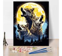 ZOZHI Paint by Numbers for Adults DIY Animals Wolf Pattern Modern Moon Painting Artwork Prints on Canvas 16x20 Inch for Home Wall Decor