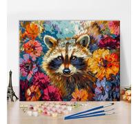 ZOZHI Raccoon Paint by Numbers for Adults Colorful Animals Paint by Numbers Kits Flowers Lovely Raccoon Paint by Numbers on Canvas 16x20 Inch DIY Animals Raccoon Paint by Numbers