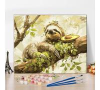 ZOZHI Sloth Paint by Numbers Kits Adults Animals Paint by Numbers Art Sloth on The Tree Paint Numbers Pattern on Canvas Green Shade Scenery Paint-by-Numbers 16x20 Inch