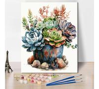 ZOZHI Succulent Plant Paint by Numbers DIY Succulent Pot Culture Paint by Numbers Adult Paint by Numbers Beginners Flowers Painting by Number for Bedroom Wall Decor 16x20 Inch