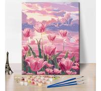 ZOZHI Tulip Paint by Numbers for Adults Easy Flowers Paint by Numbers Kits DIY Ocean Butterfly Flowers Painting Artwork Beginners Paint by Numbers Girl Painting Gift 16x20 Inch
