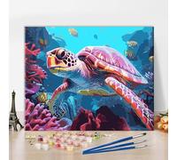 ZOZHI Turtle Paint by Numbers DIY Ocean World Painting Artwork Deep Sea Landscape Paint by Numbers Modern Painting Kits for Living Room Wall Canvas Decor 16x20 Inch