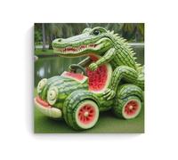 ZOZO HOUSE A Crocodile Carved from A Watermelon Drives A Car Poster Decoration 24 x 24 Inches (60 x 60 cm)
