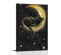 ZOZO HOUSE Black Cat Sleeping On The Moon Painting 24x36inch(60x90cm)
