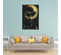 ZOZO HOUSE Black Cat Sleeping On The Moon Poster 16 x 24 Inch (40 x 60 cm)