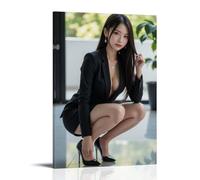 ZOZO HOUSE Model Girl Squatting on The Ground Putting on Shoes Wall Art 24 x 36 inches (60 x 90 cm)