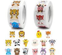 ZoZoMaiy 1000Pcs Round Animal Sticker Roll Reward Stickers for Kids Teacher Motivational Sticker with 16 Different Patterns 2.5cm Self-Adhesive Round Sticker for Student Kids Children Classroom